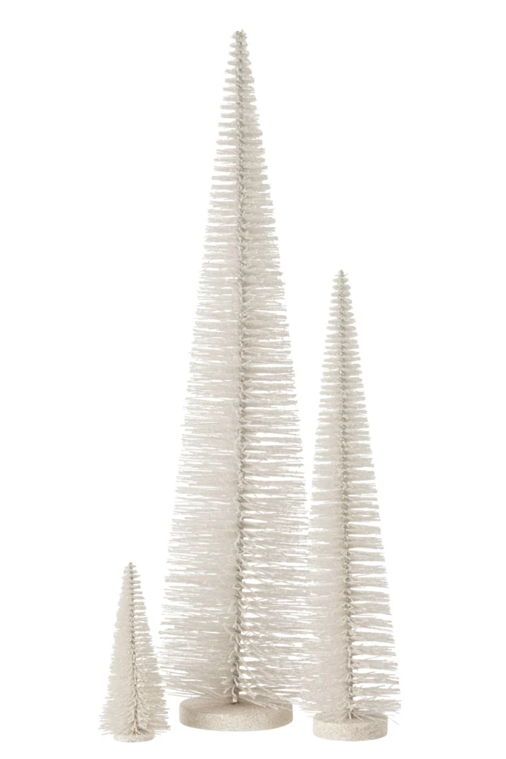 Kerstboom Trauntano wit kunststof met glitter, in drie maten op ronde voet