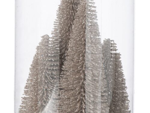 Kleras grijze kunststof opbergdoos met glitter, gevuld met decoratieve winterbomen