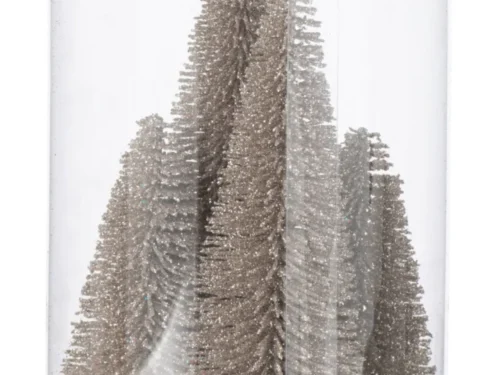 Kleras grijze kunststof opbergdoos met glitter, gevuld met decoratieve winterbomen