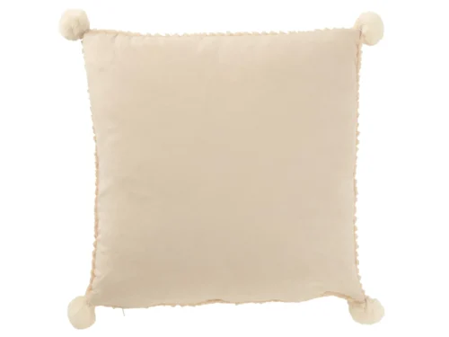 Kussen Kooldea beige 45x45 cm met zachte polyester stof en speelse pompons