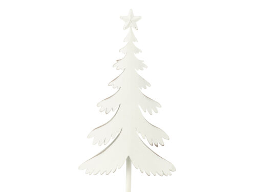 Witte Kerstboom Stuldas metaal op houten voet, 40 cm hoog, minimalistisch winterdecoratie met stertopper
