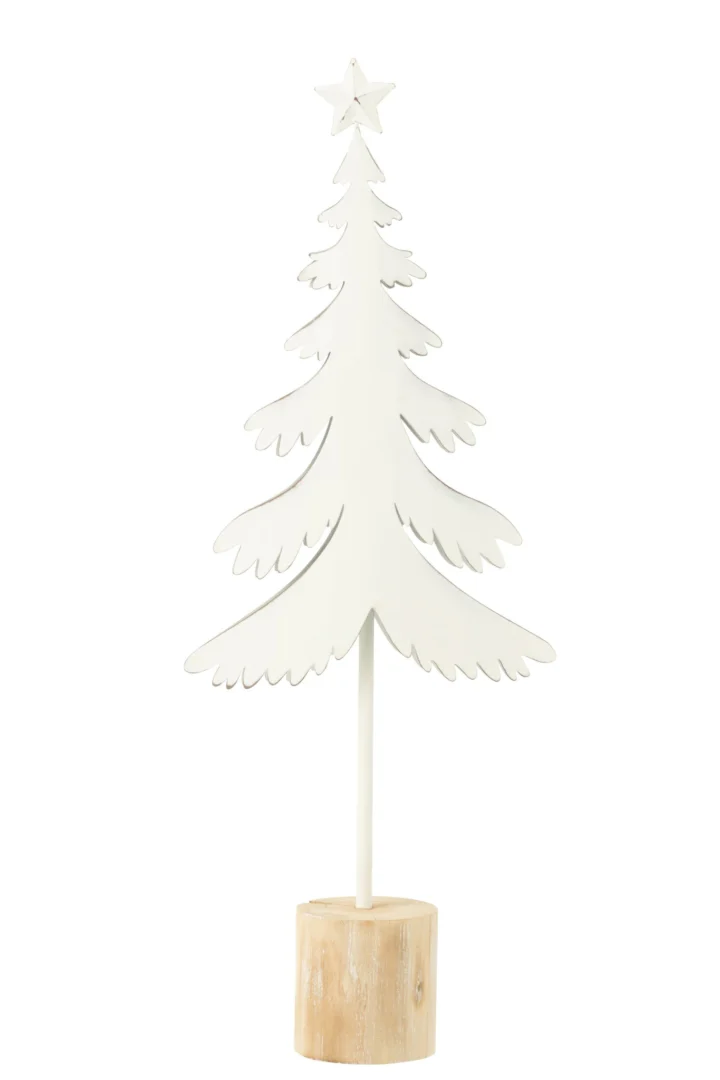 Kerstboom Fokero Metaal Wit H52 cm met slank silhouet, witte takken en houten voet