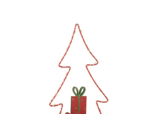 Kerstboom Maatek hout met LED-licht, meerkleurig, 25 cm, met cadeautjes op witte basis