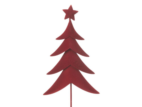 Rode Kerstboom Staamonte van metaal met ster en houten voet, compacte feestelijke woonaccessoire H40 cm