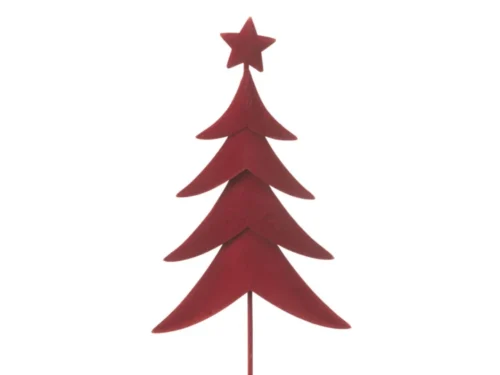 Rode Kerstboom Staamonte van metaal met ster en houten voet, compacte feestelijke woonaccessoire H40 cm
