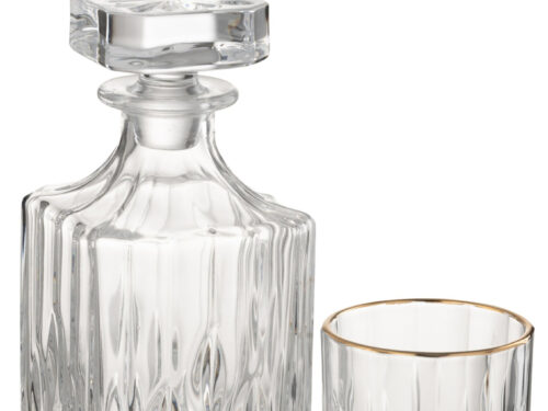 Drinkglas Skauldero glas transparant met karaf en helder, bewerkt design op witte achtergrond