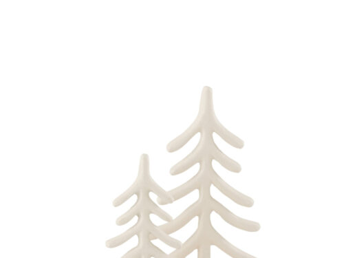 Witte Kunstboom Traulol van aluminium op houten voet, compact decoratief woonaccessoire H22,5 cm