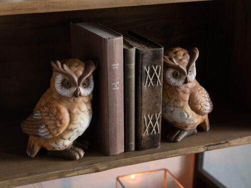 Set van 2 Stiendy porseleinen uiltjes bruin, H9 cm, decoratiefiguren voor sfeervolle woonaccessoires
