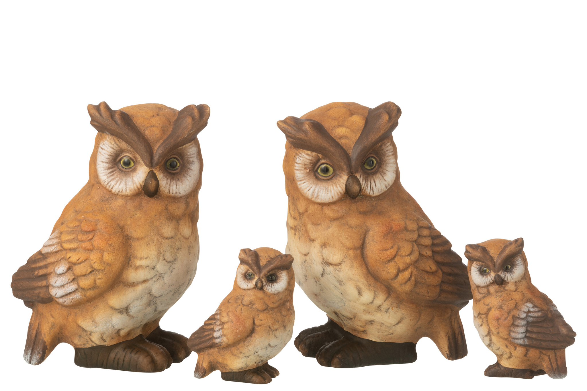 Leirdund bruine porseleinen uilen decoratiefiguren set van 2, H19 cm, speelse warme uitstraling