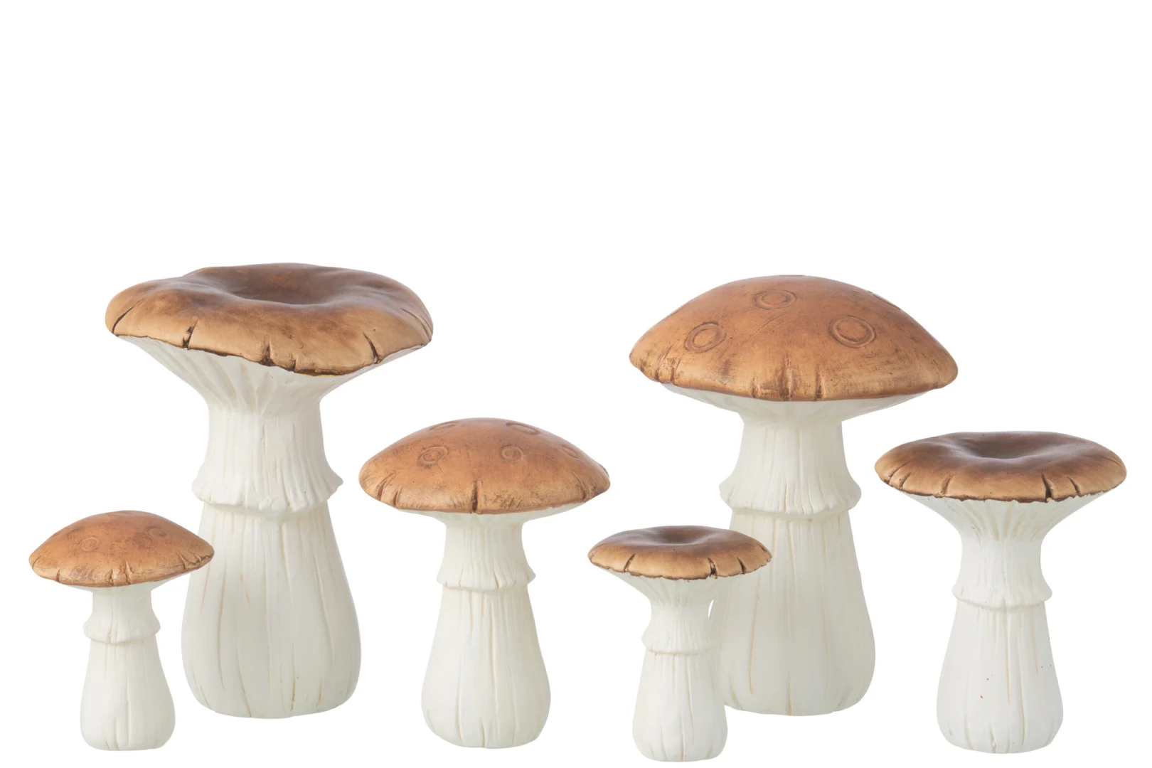 Decoratiefiguur Peintero porselein bruin set van 2 paddenstoelen, rustiek woonaccessoire in bruin en wit