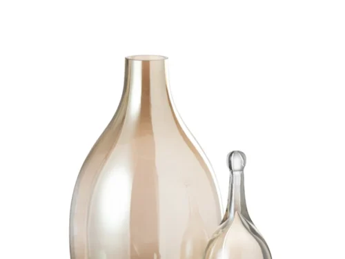 Baassio glazen vaas beige H53 cm, elegante hoge vorm met smalle hals en warme rustige uitstraling