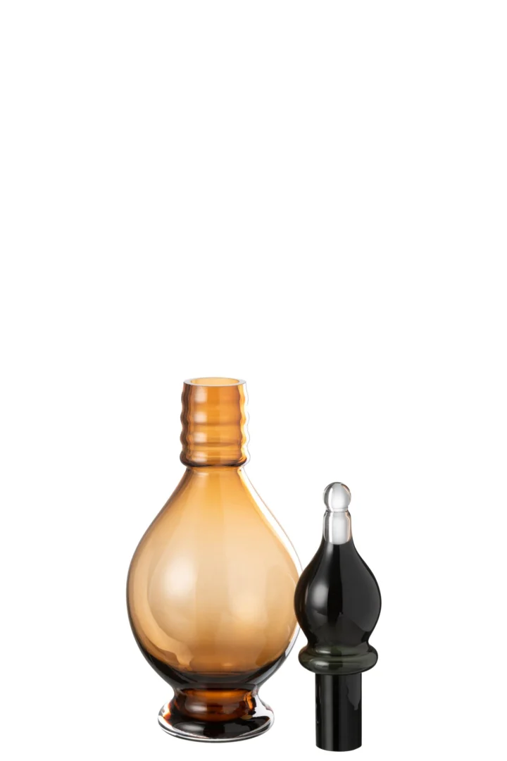 Vaas Zanner van bruin glas, 40 cm hoog, slank en elegant met organische vorm