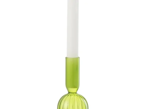 Groene glazen kandelaar Juliette met slank silhouet en bolvormige voet, 19 cm hoog