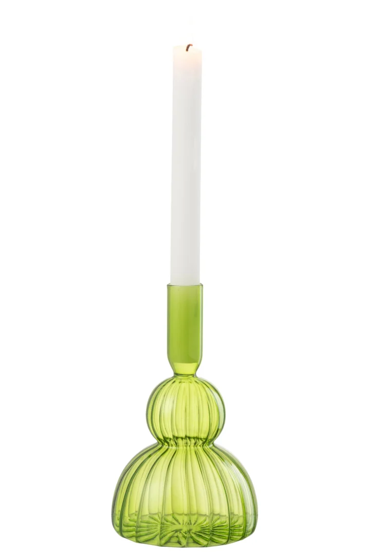 Groene glazen kandelaar Juliette met slank silhouet en bolvormige voet, 19 cm hoog