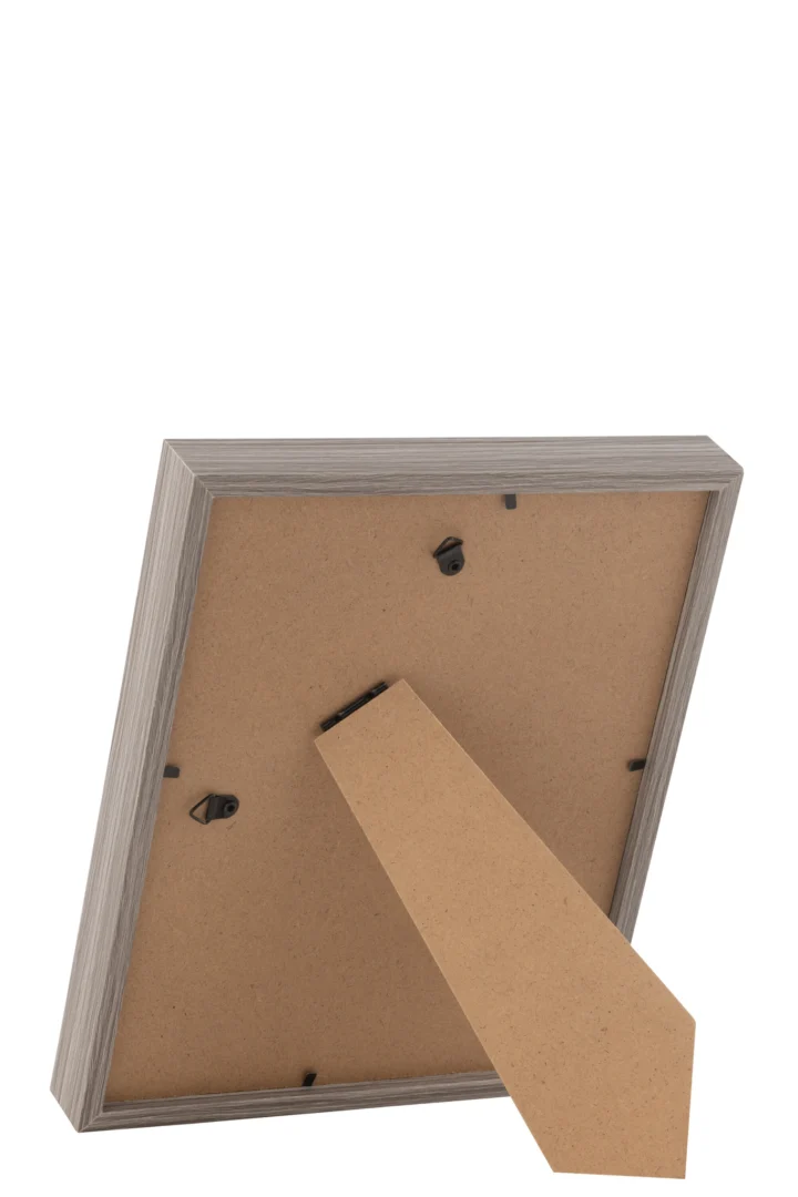 Fotolijst Lirronte MDF beige met slanke houtlook rand en standaard, achterzijde zichtbaar