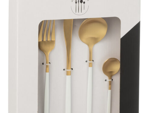 Bestekdoos Tommi Staal Wit, set van 24, met wit-gouden bestek in luxe cadeauverpakking