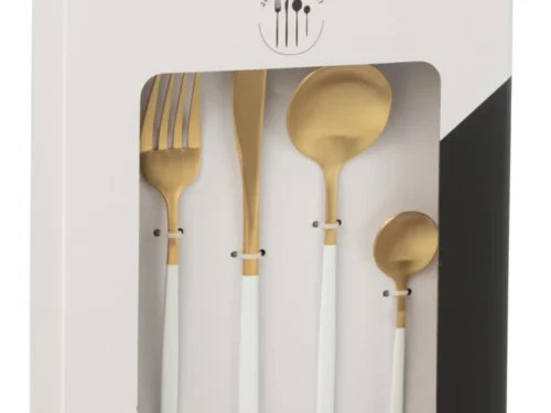 Bestekdoos Tommi Staal Wit, set van 24, met wit-gouden bestek in luxe cadeauverpakking