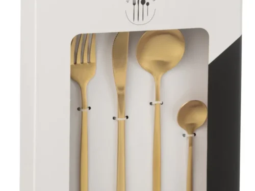 Dulvesta gouden opbergdoos set van 24, roestvrij staal, matte afwerking, stijlvolle bestekverpakking