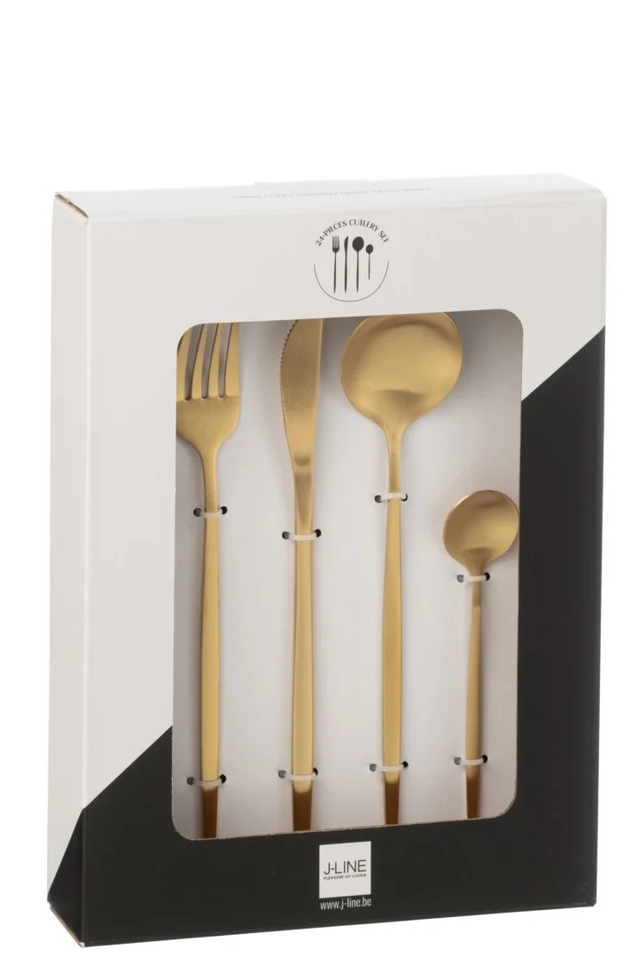 Dulvesta gouden opbergdoos set van 24, roestvrij staal, matte afwerking, stijlvolle bestekverpakking