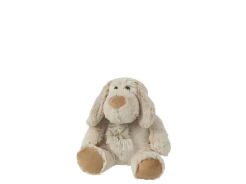 Plaid Goormum Beige, zittende hondenknuffel met sjaal in zachte beige winterstijl