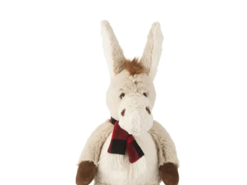 Plaid Sleildak beige knuffel-ezel met sjaal, winterse woondecoratie in zachte, speelse stijl