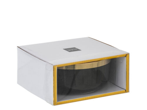 Kom Gurran keramiek zwart met gouden rand, compact decoratief woonaccessoire in doos