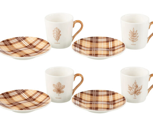 Opbergdoos Caurril Keramiek Bruin set van 4 koffiekopjes met schotels en herfstbladmotieven