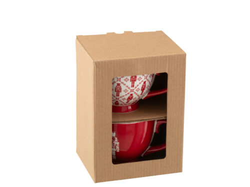 Set van 2 Mok Kleisses Keramiek Rood in cadeauverpakking, met winterse print en royale jumboformaat