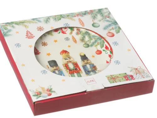 Notenkraker Saldira wit keramiek in feestelijke kerstdoos met winterse notenkrakersprint