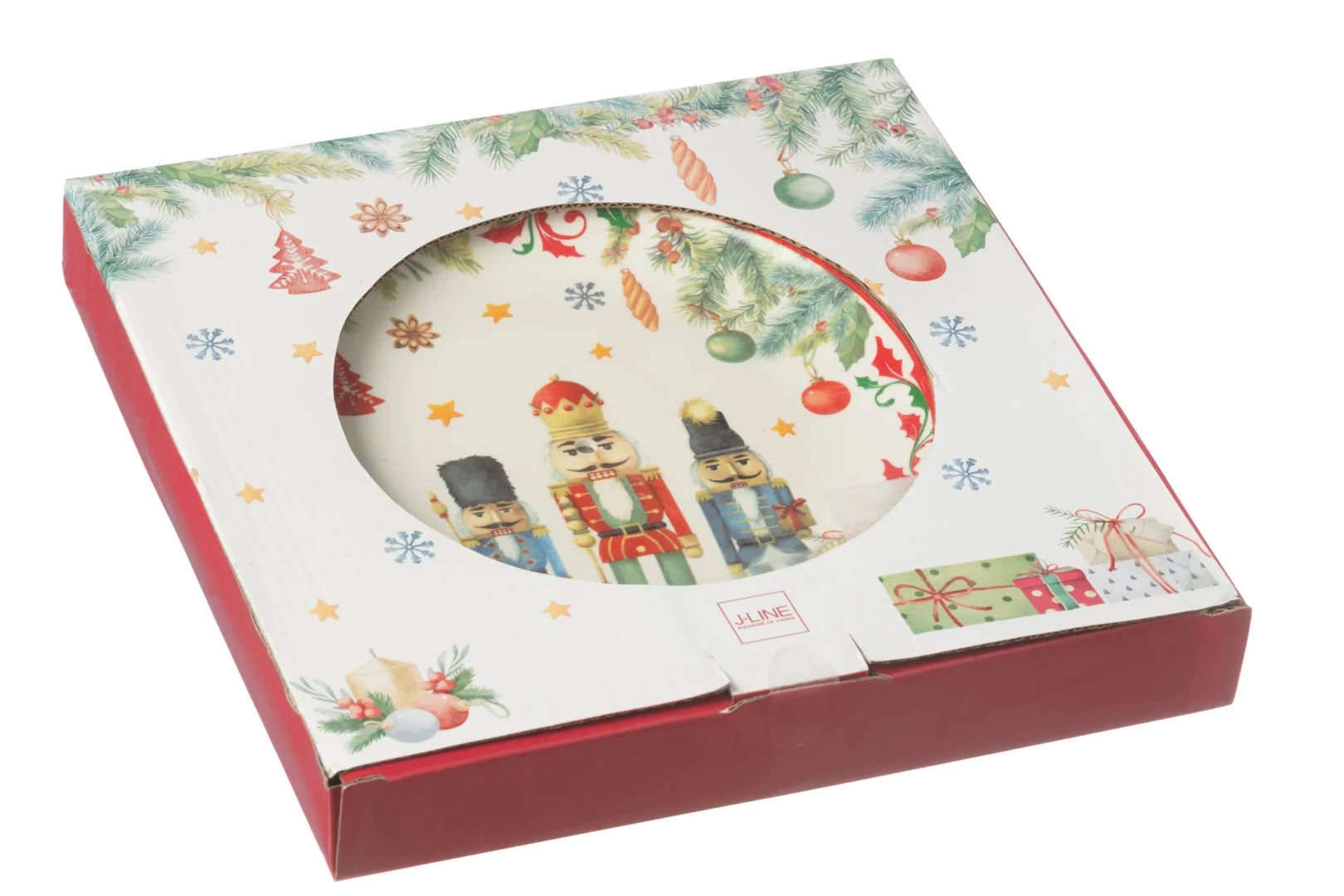 Notenkraker Saldira wit keramiek in feestelijke kerstdoos met winterse notenkrakersprint
