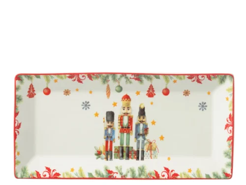 Bord Andros Keramiek Wit met kerstnootkrakerprint, rechthoekig decoratief woonaccessoire