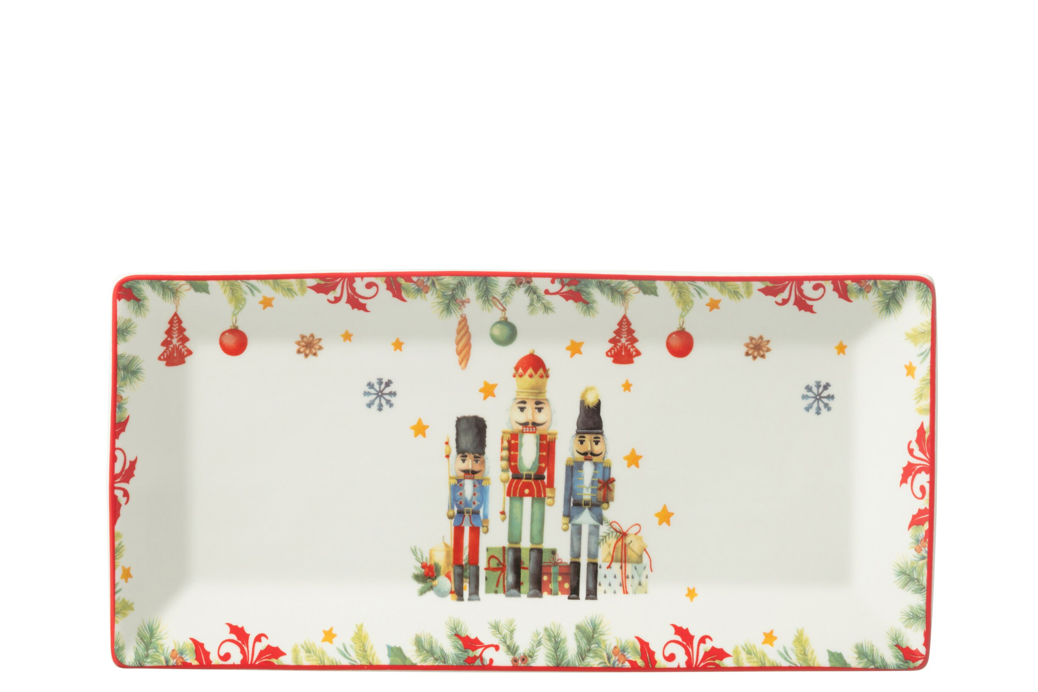 Bord Andros Keramiek Wit met kerstnootkrakerprint, rechthoekig decoratief woonaccessoire