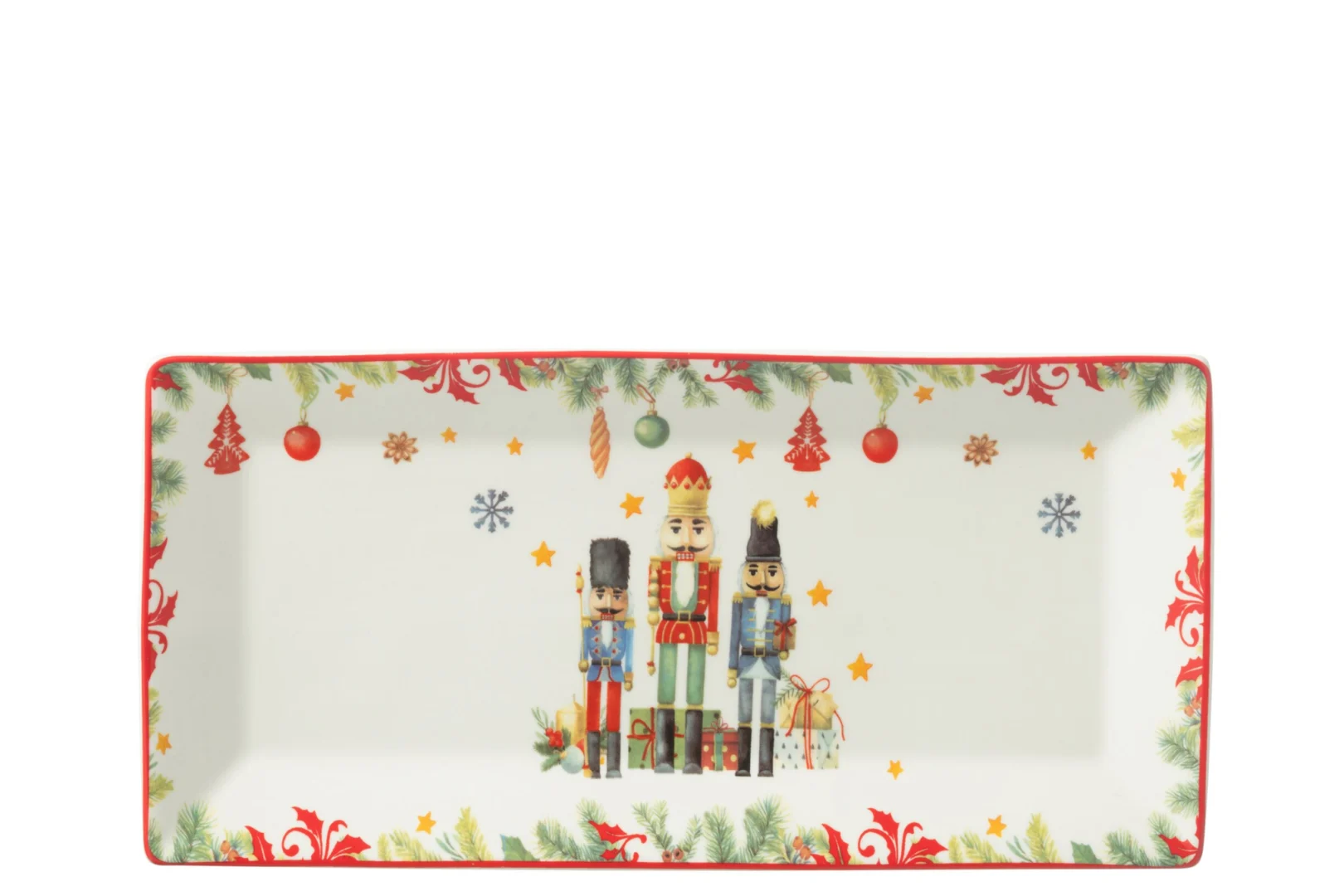 Bord Andros Keramiek Wit met kerstnootkrakerprint, rechthoekig decoratief woonaccessoire
