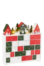 Kast Fleisoro meerkleurig 38 cm met LED-licht, houten huisjes en genummerde lades voor winterdecoratie
