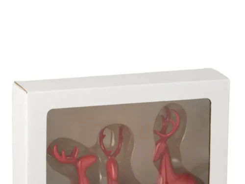Set van 3 rode Staurer rendieren decoratiefiguren in doos, compact en feestelijk voor winterse interieurs