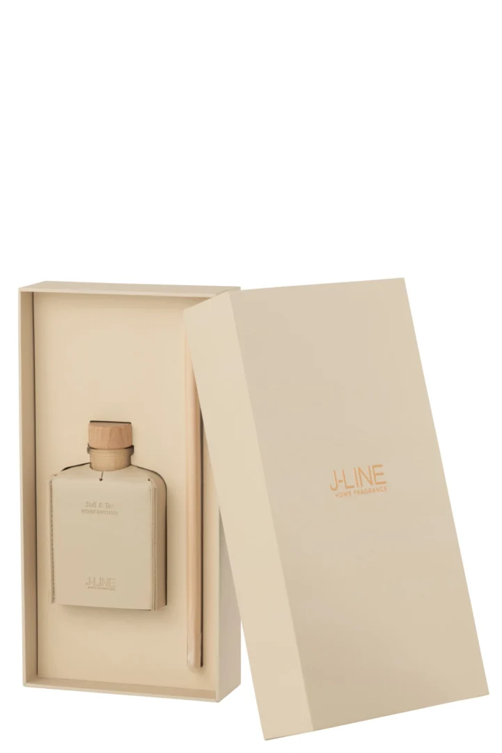 Geurolie Vimmero Beige in luxe beige box, met houten dop en houtachtige Suit & Tie geur