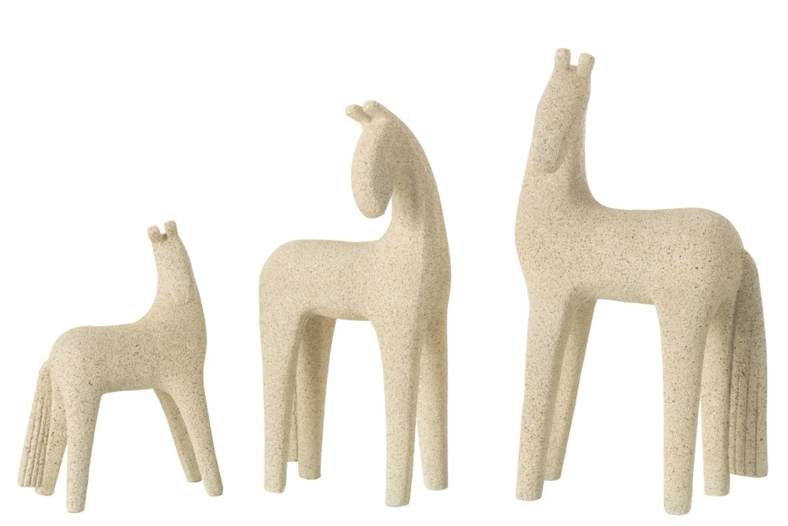 Treimonte steen beige paardenbeeldjes set van 3, moderne decoratie met rustige, stevige uitstraling