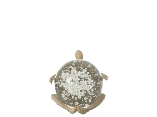 Beeld Lisonte polyresin naturel, rond decoratief beeld met kristallen glans en rustige uitstraling, 11,5 cm