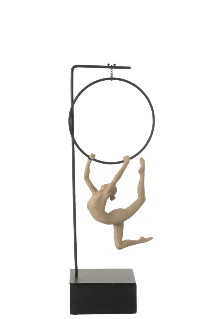 Vevia woonaccessoire van polyresin, meerkleurig, met moderne metalen standaard en speels hangend figuur