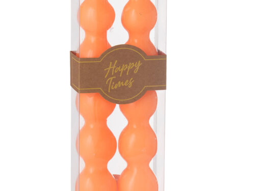 Opbergdoos Paaltira met 2 fluorescerend oranje paraffine pompoenkaarsen in transparante verpakking