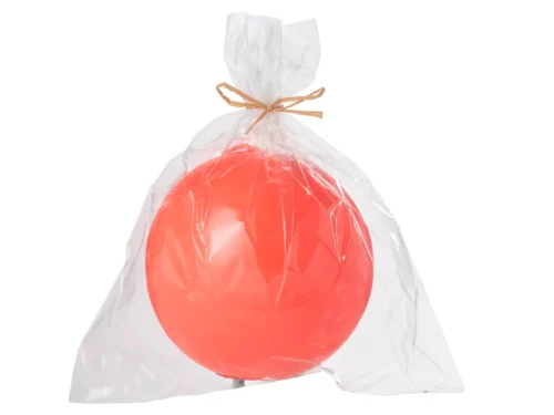 Bolkaars Leibea paraffine rood, bolvormig in cellofaanverpakking met decoratieve strik
