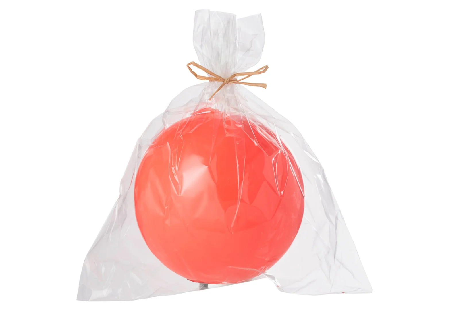 Bolkaars Leibea paraffine rood, bolvormig in cellofaanverpakking met decoratieve strik