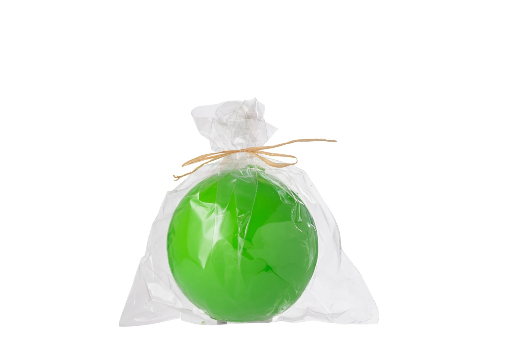 Waskaars Kandino groen, bolvormig van paraffine, verpakt in transparant zakje met decoratief lint