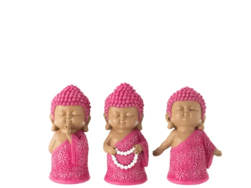 Beeld Zitan polyresin boeddha set van 3, roze meerkleurig, 15 cm, voor een speels woonaccent