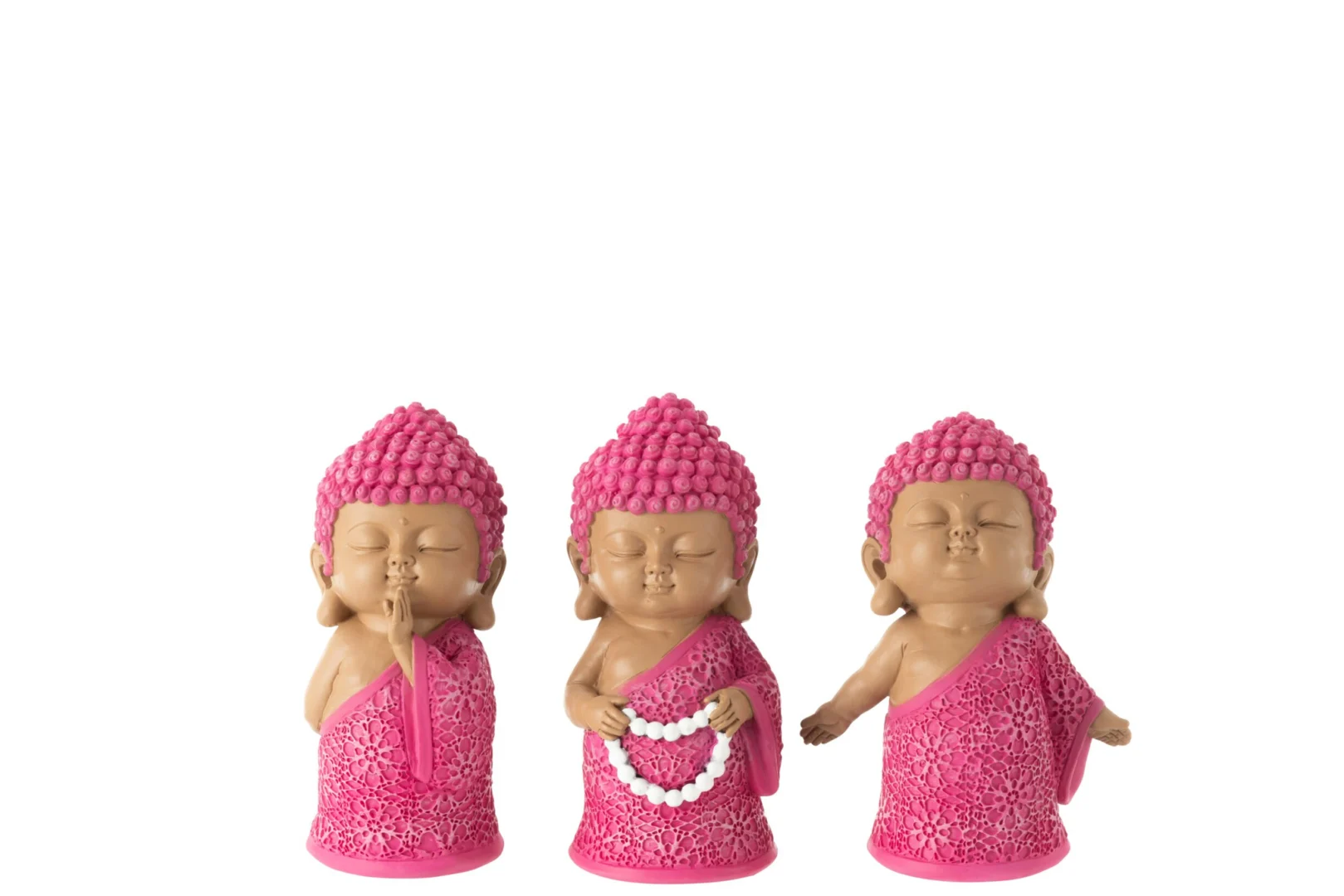 Beeld Zitan polyresin boeddha set van 3, roze meerkleurig, 15 cm, voor een speels woonaccent