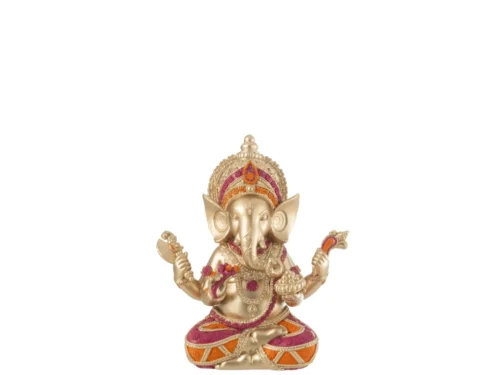 Beeld Gevos Ganesha polyresin, meerkleurig en goud, zittend decoratiebeeld van 18 cm