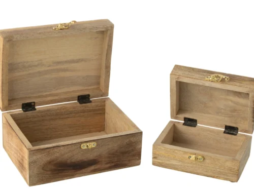 Moormia mangohouten opbergdozen set van 2 met goudkleurige sluiting en natuurlijke houtnerf