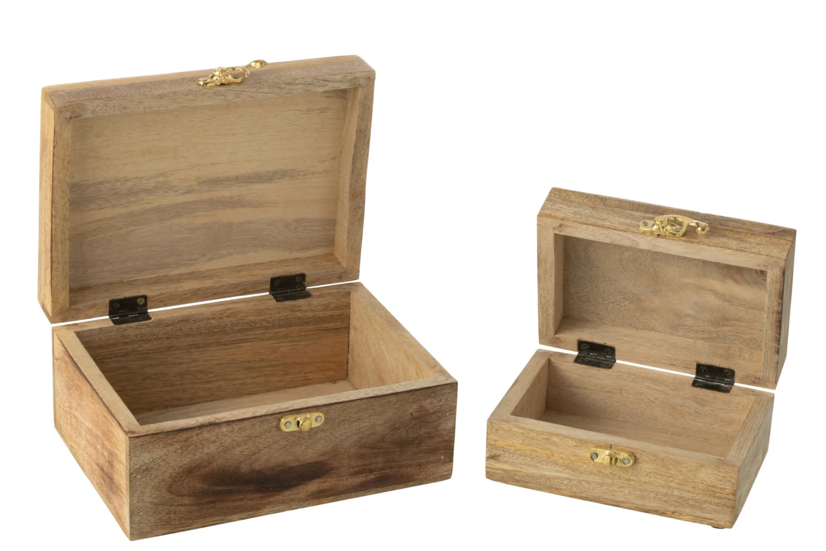 Moormia mangohouten opbergdozen set van 2 met goudkleurige sluiting en natuurlijke houtnerf
