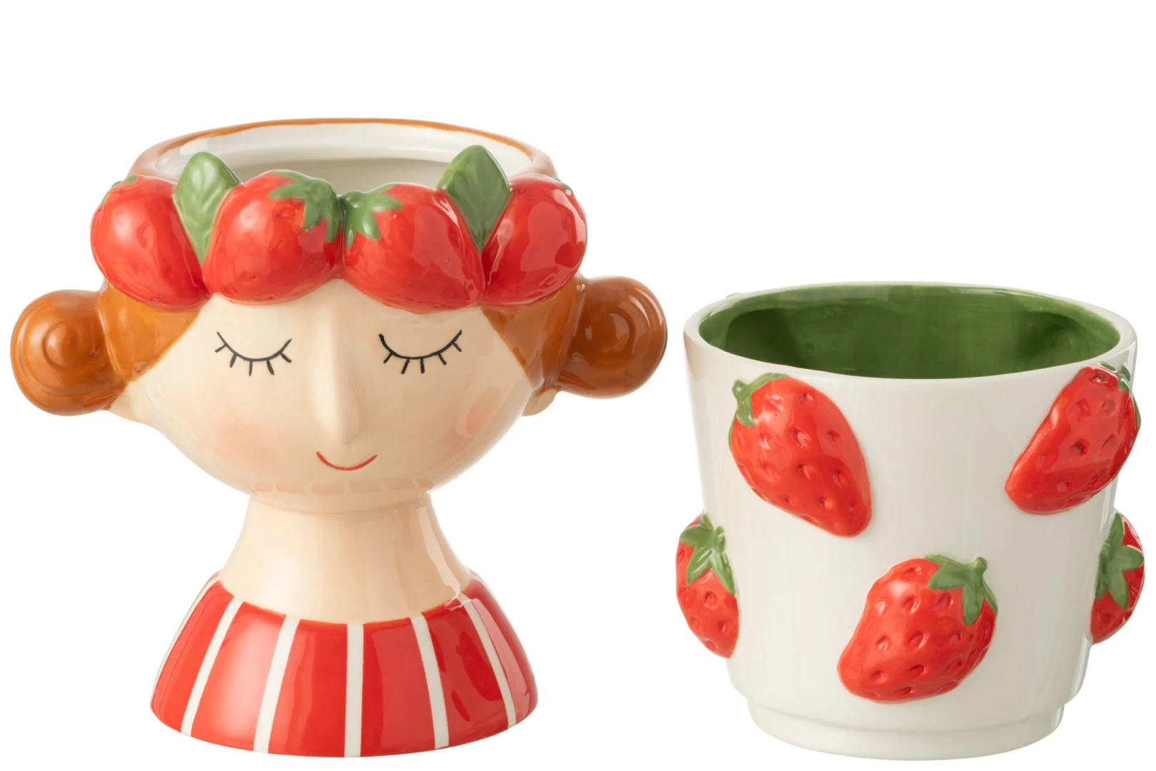 Bloempot Dote Dolomiet set van 2 met aardbeienmotief, meerkleurig en decoratieve woonaccessoire H30,5 cm