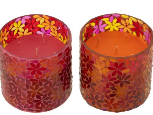Set van 2 geurkaarsen Prurnil Glas Meerkleurig met bloemmozaïek, warme tinten en decoratief glas